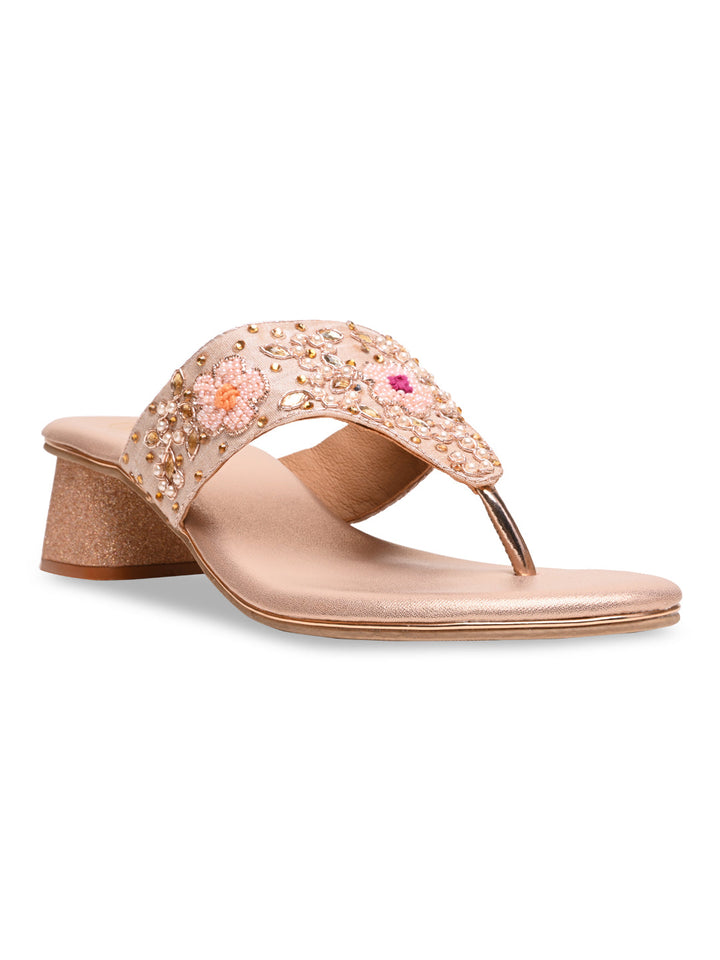 Rocia By Regal Rose Gold Women Embroidered Block Heels