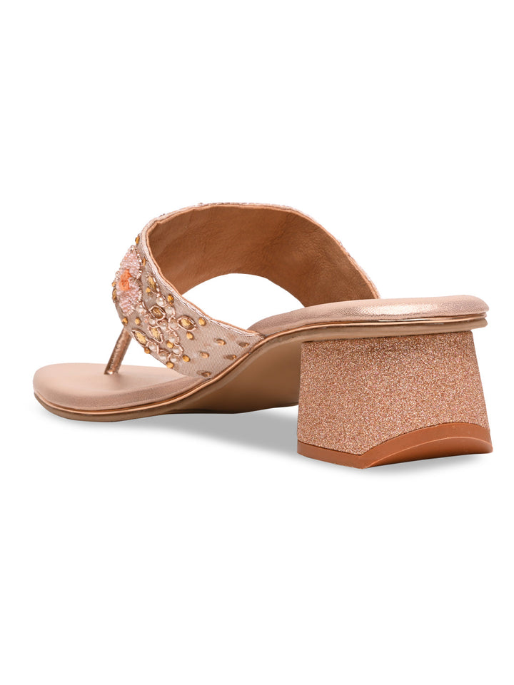 Rocia By Regal Rose Gold Women Embroidered Block Heels