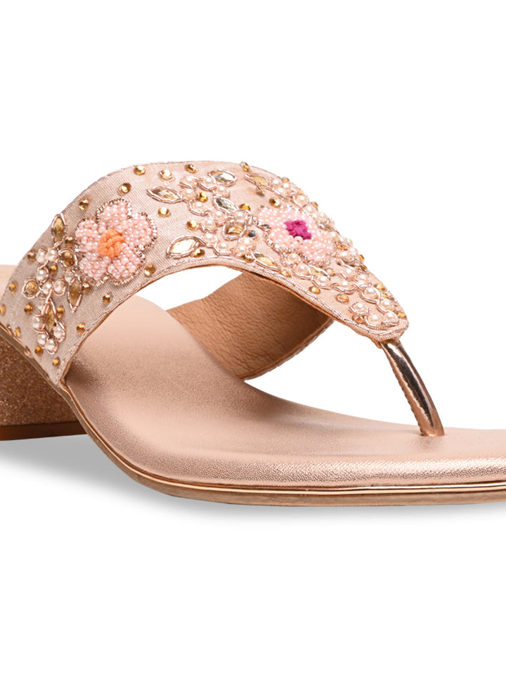 Rocia By Regal Rose Gold Women Embroidered Block Heels