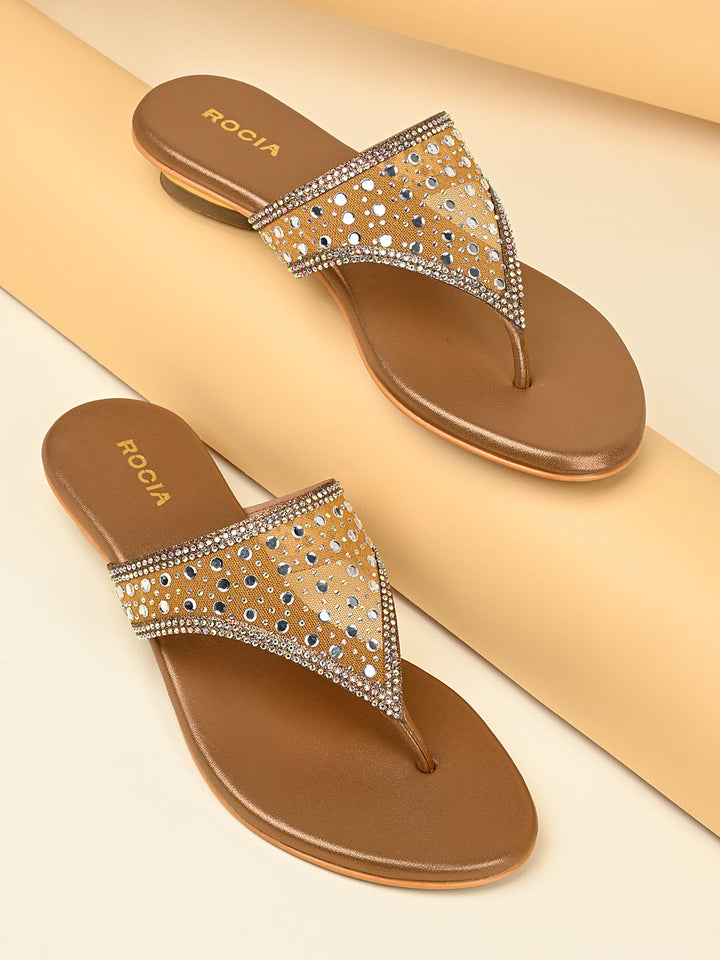 Rocia By Regal Antique Gold Women Diamante Embellished Block Heels