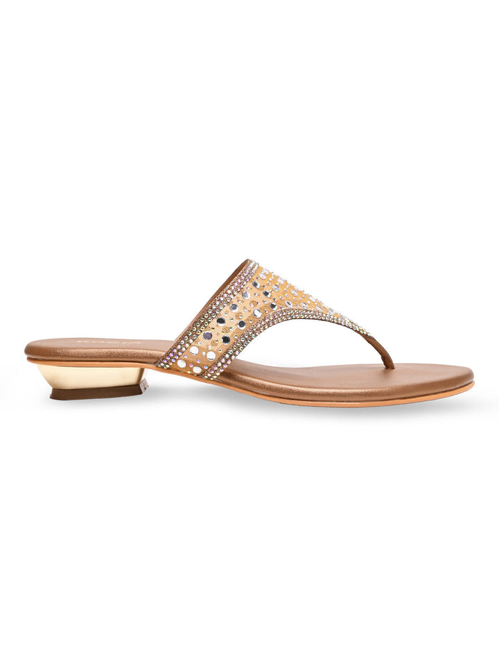 Rocia By Regal Antique Gold Women Diamante Embellished Block Heels