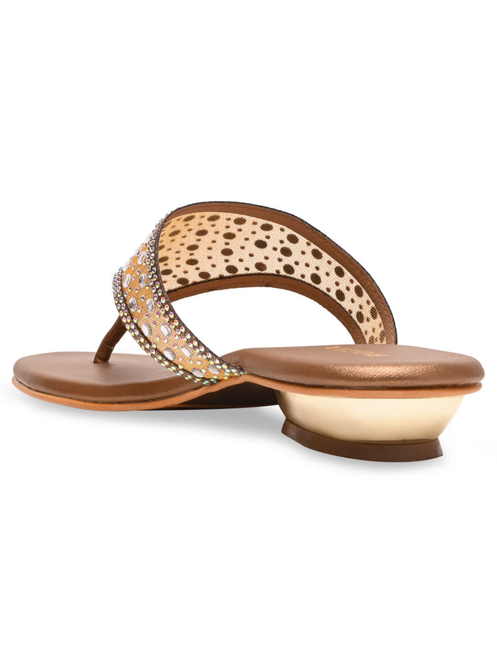 Rocia By Regal Antique Gold Women Diamante Embellished Block Heels