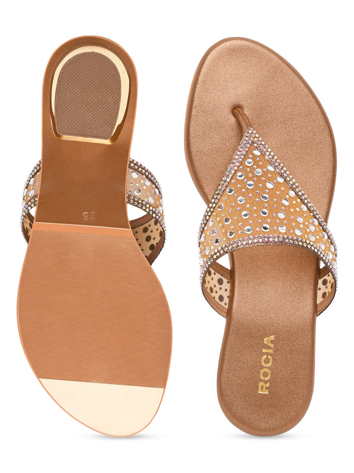 Rocia By Regal Antique Gold Women Diamante Embellished Block Heels