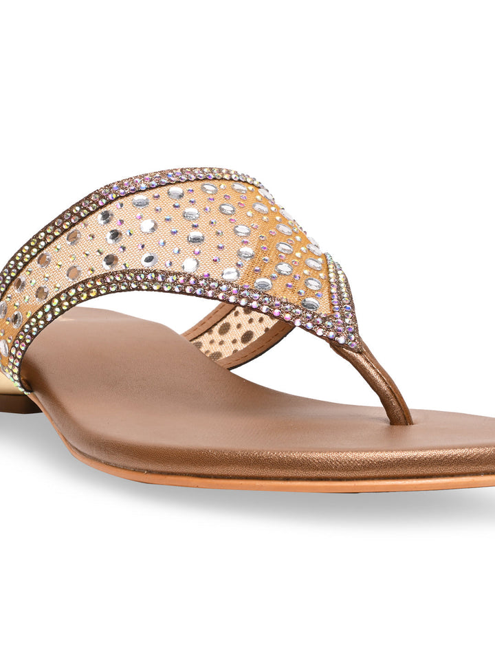 Rocia By Regal Antique Gold Women Diamante Embellished Block Heels