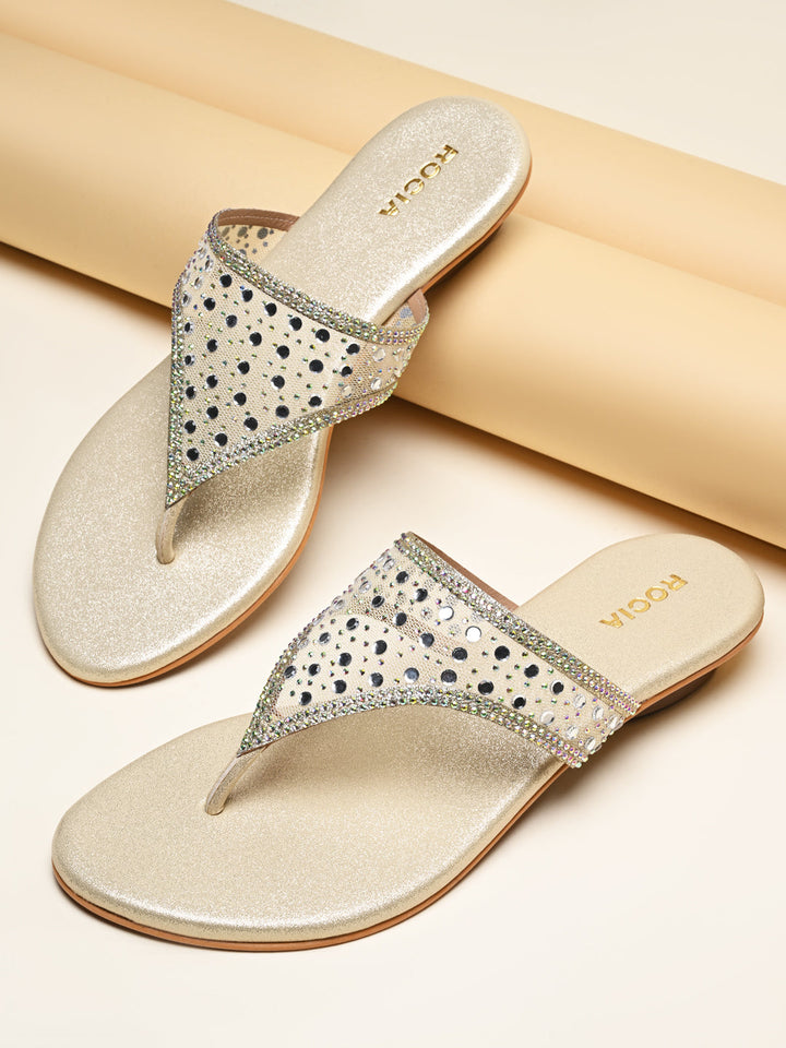 Rocia By Regal Gold Women Diamante Embellished Block Heels