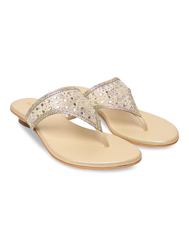 Rocia By Regal Gold Women Diamante Embellished Block Heels