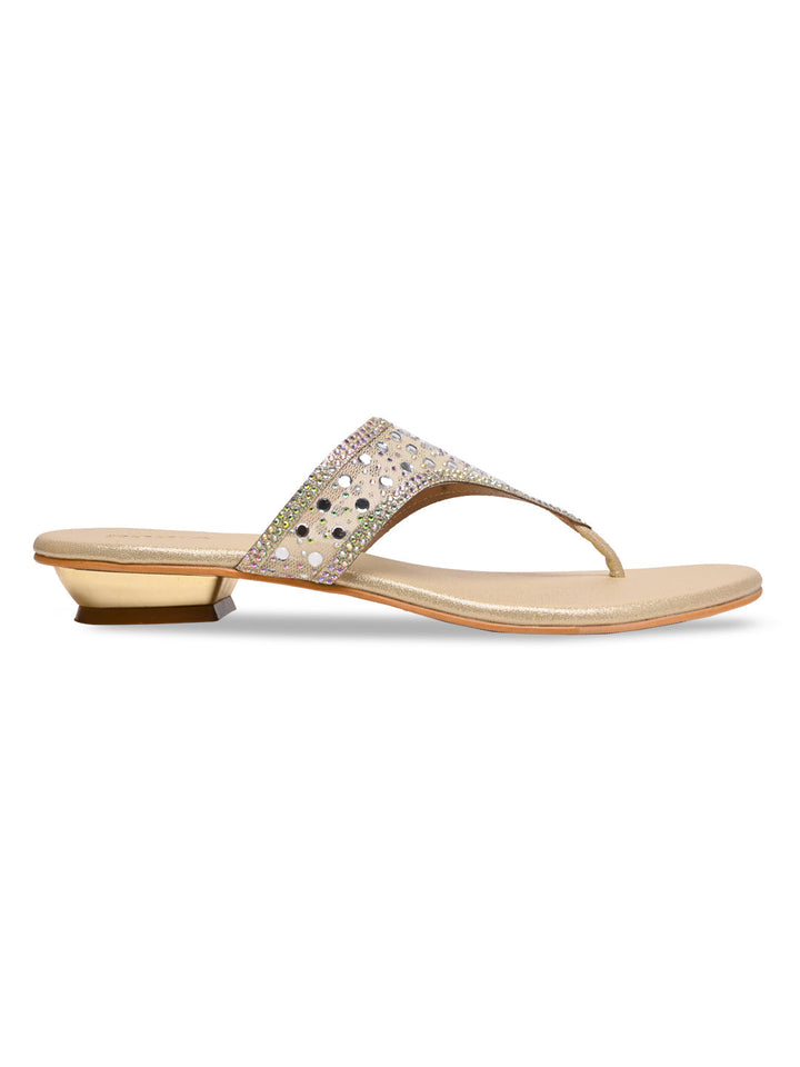 Rocia By Regal Gold Women Diamante Embellished Block Heels