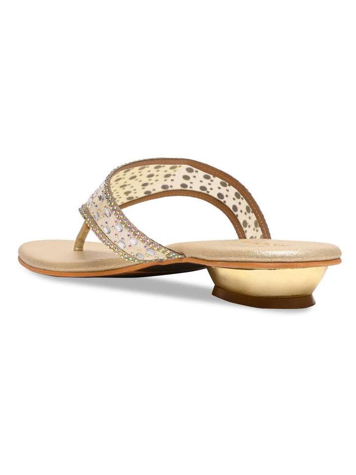 Rocia By Regal Gold Women Diamante Embellished Block Heels