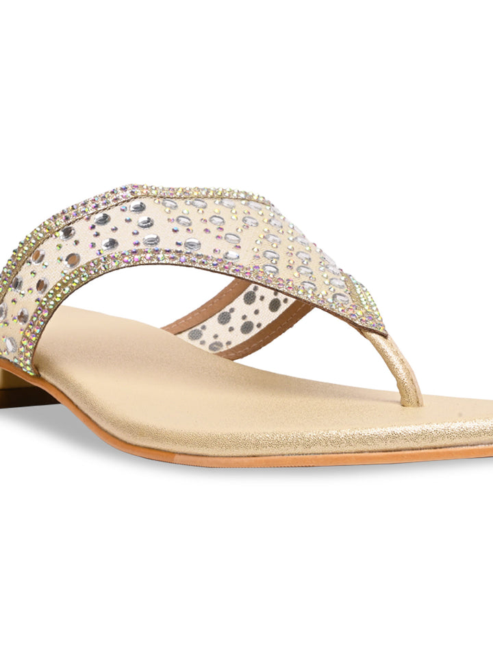 Rocia By Regal Gold Women Diamante Embellished Block Heels