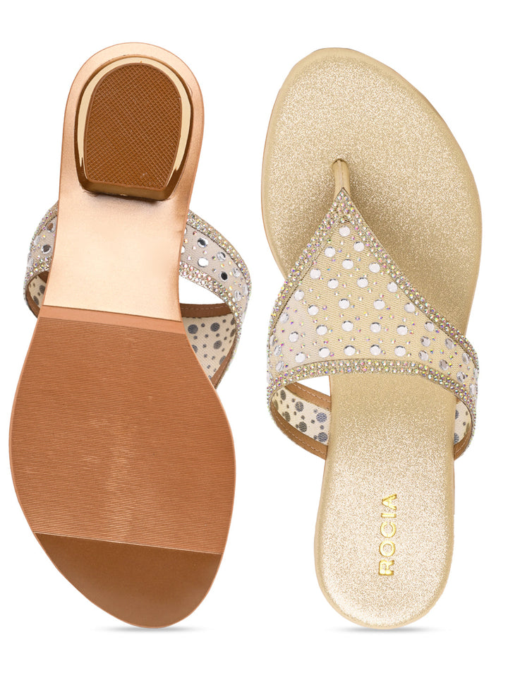 Rocia By Regal Gold Women Diamante Embellished Block Heels