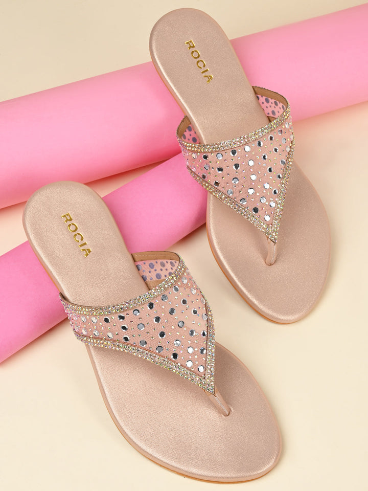 Rocia By Regal Rose Gold Women Diamante Embellished Block Heels