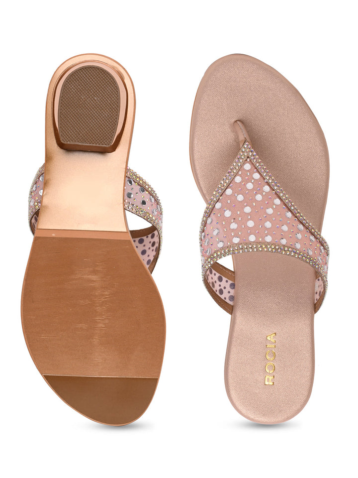 Rocia By Regal Rose Gold Women Diamante Embellished Block Heels