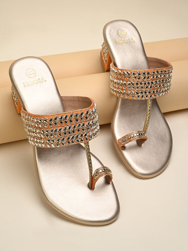 Rocia By Regal Gold Women Embroidered Block Heels