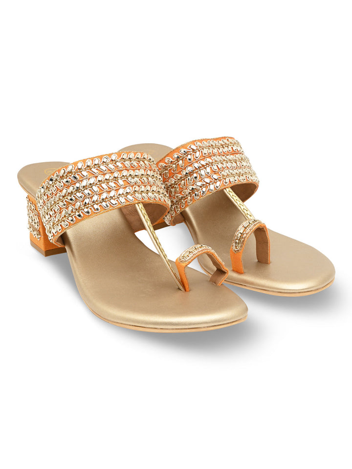 Rocia By Regal Gold Women Embroidered Block Heels