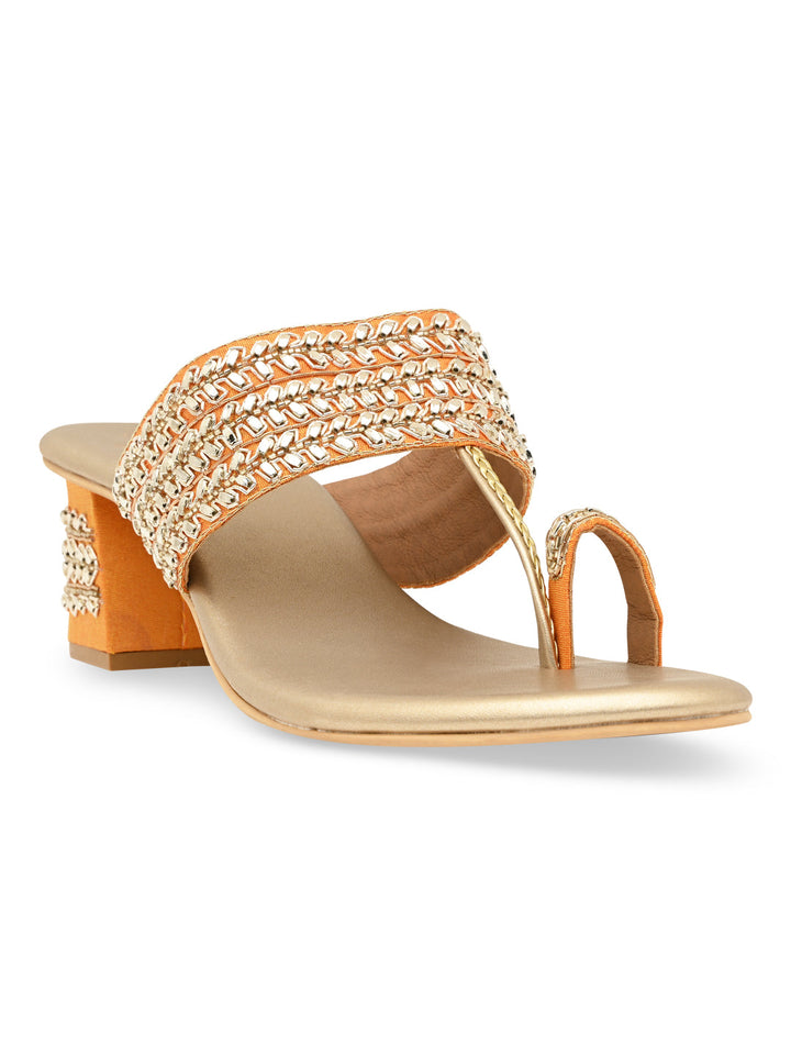 Rocia By Regal Gold Women Embroidered Block Heels