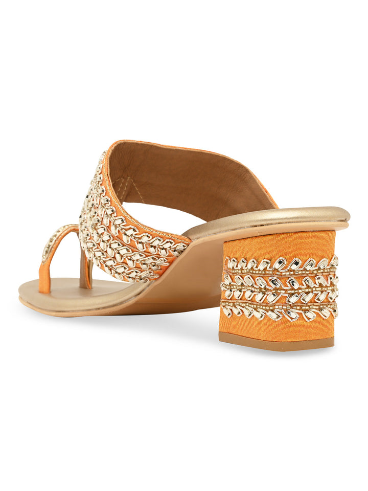 Rocia By Regal Gold Women Embroidered Block Heels