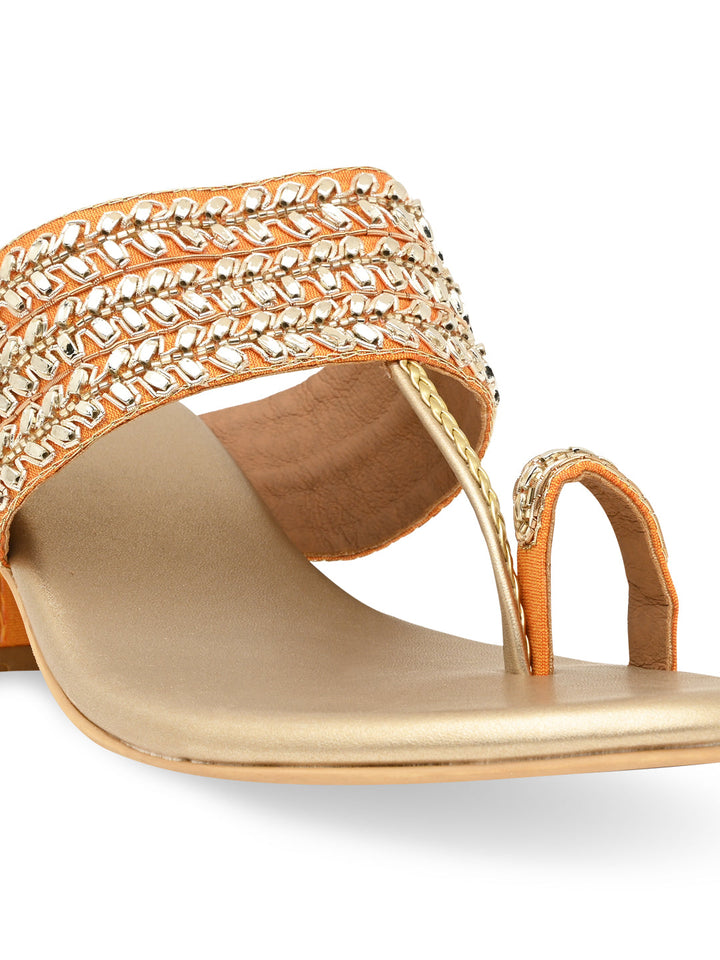 Rocia By Regal Gold Women Embroidered Block Heels