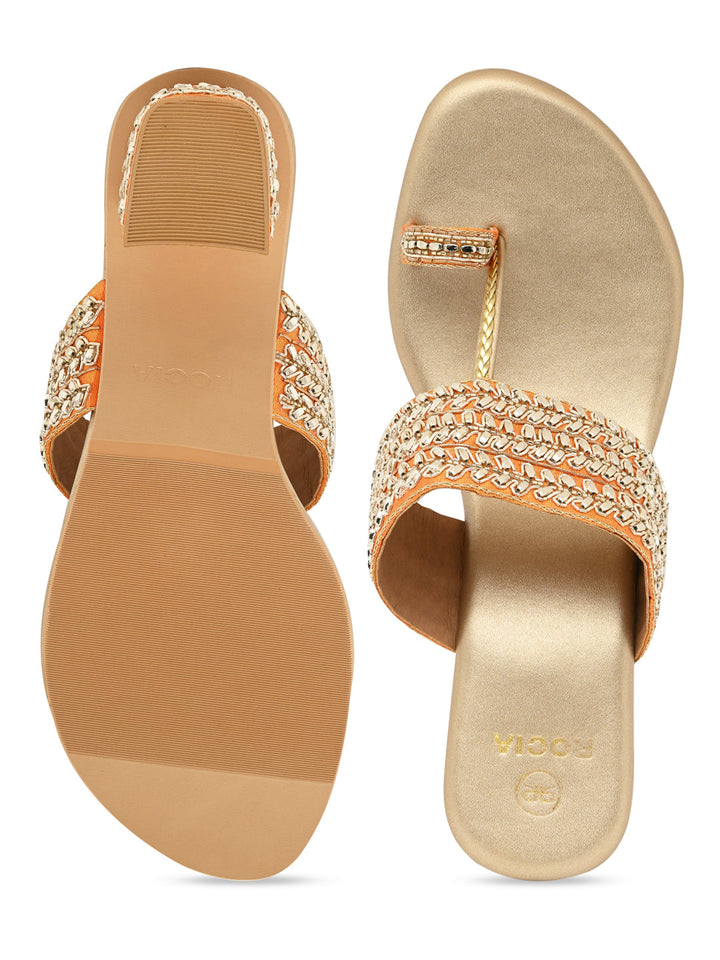 Rocia By Regal Gold Women Embroidered Block Heels