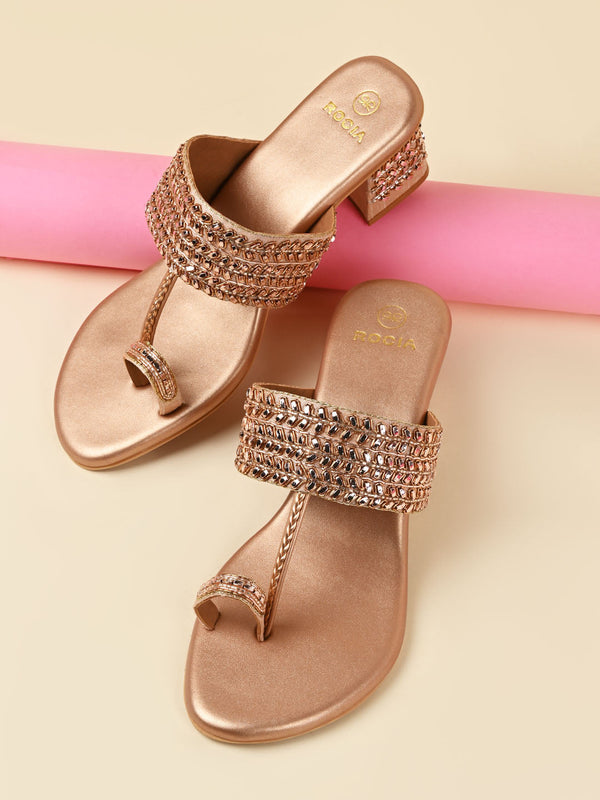 Rocia By Regal Rose Gold Women Embroidered Block Heels