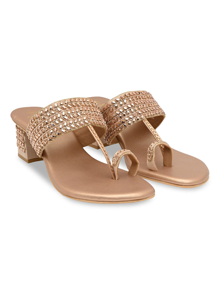 Rocia By Regal Rose Gold Women Embroidered Block Heels