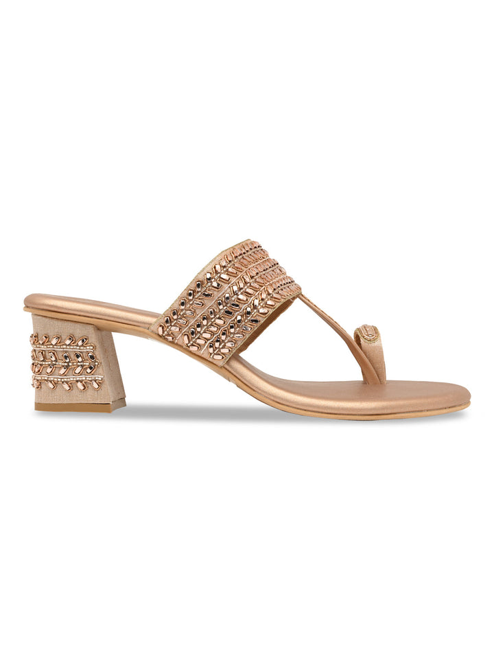 Rocia By Regal Rose Gold Women Embroidered Block Heels