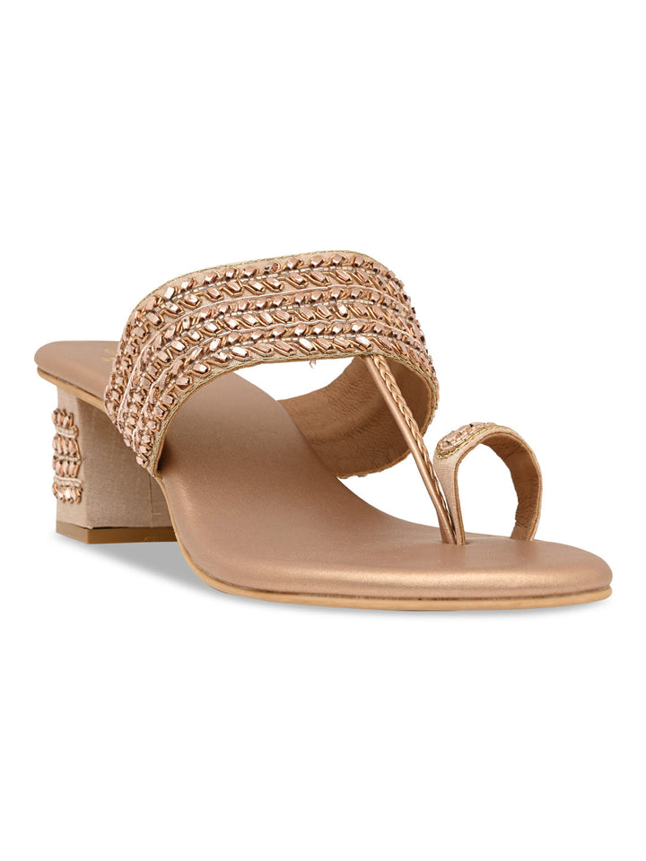 Rocia By Regal Rose Gold Women Embroidered Block Heels