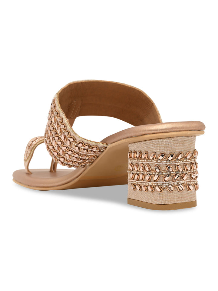 Rocia By Regal Rose Gold Women Embroidered Block Heels