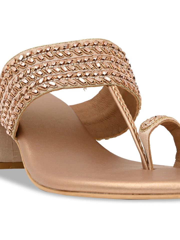 Rocia By Regal Rose Gold Women Embroidered Block Heels