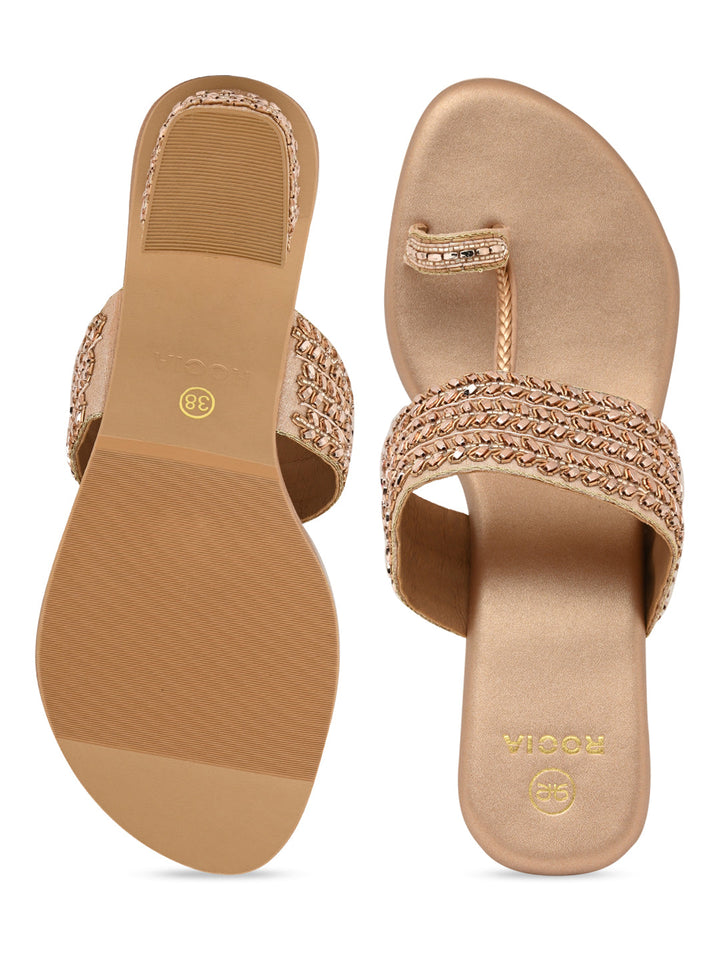 Rocia By Regal Rose Gold Women Embroidered Block Heels