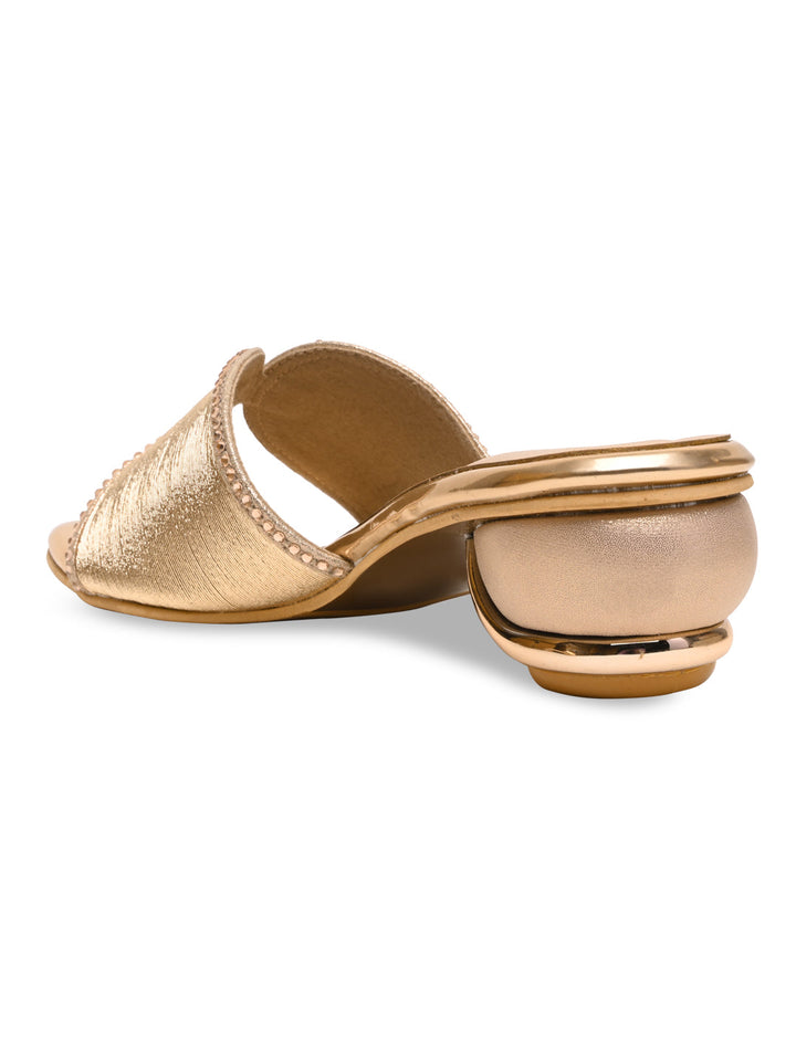 Rocia By Regal Rose Gold Women Diamond Studded Block Heels