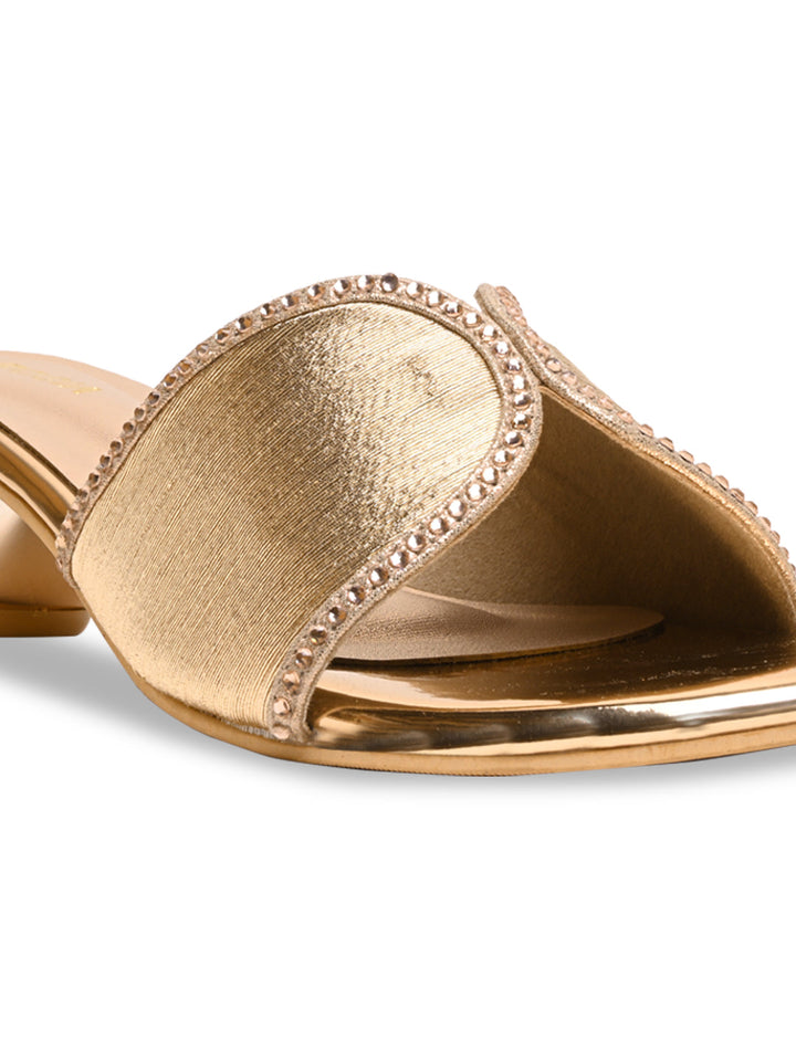 Rocia By Regal Rose Gold Women Diamond Studded Block Heels