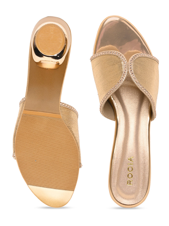 Rocia By Regal Rose Gold Women Diamond Studded Block Heels