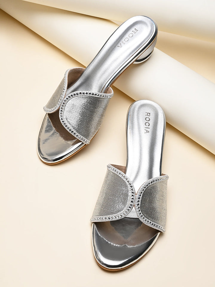 Rocia By Regal Silver Women Diamond Studded Block Heels