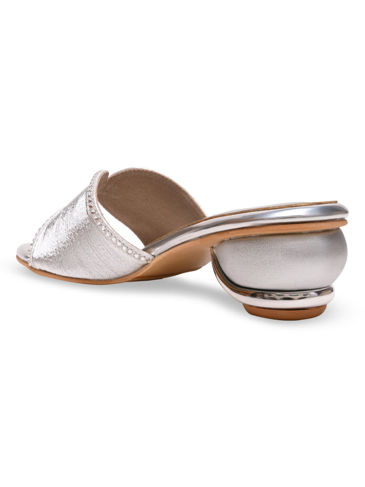 Rocia By Regal Silver Women Diamond Studded Block Heels