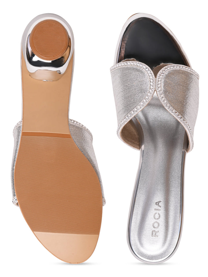 Rocia By Regal Silver Women Diamond Studded Block Heels