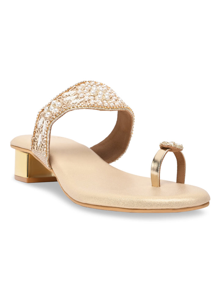 Rocia By Regal Gold Women One Toe Embroidered Sandals