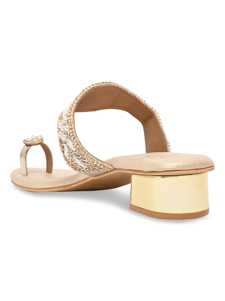 Rocia By Regal Gold Women One Toe Embroidered Sandals