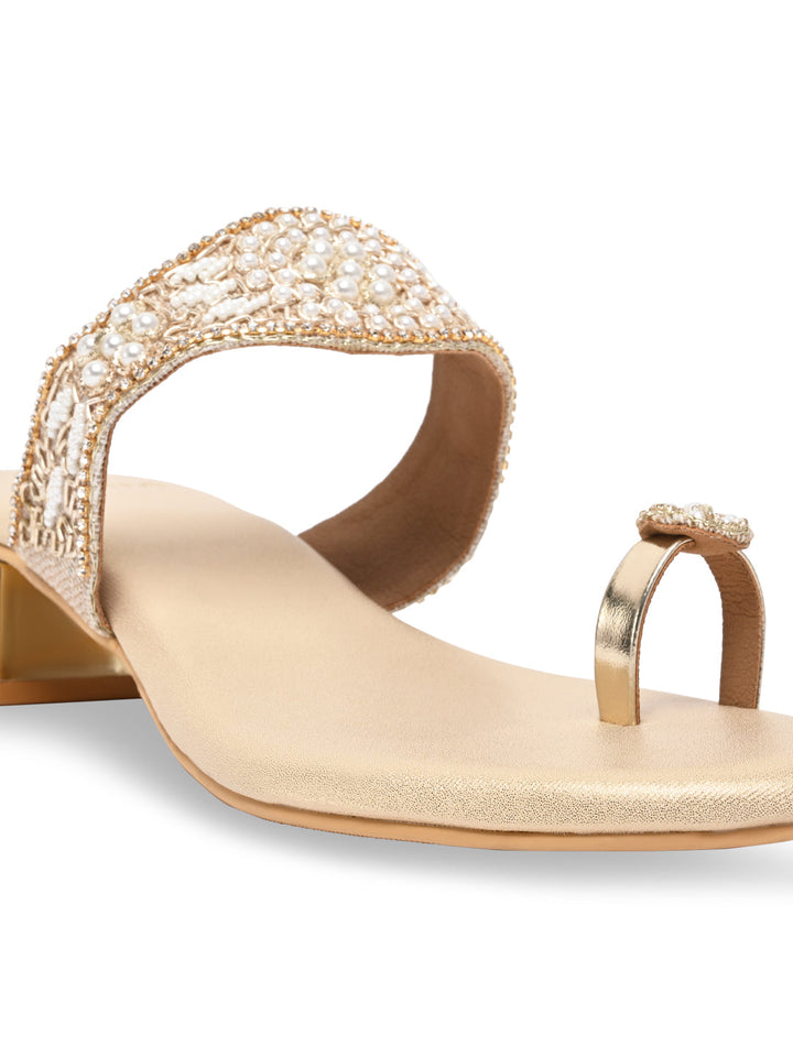 Rocia By Regal Gold Women One Toe Embroidered Sandals