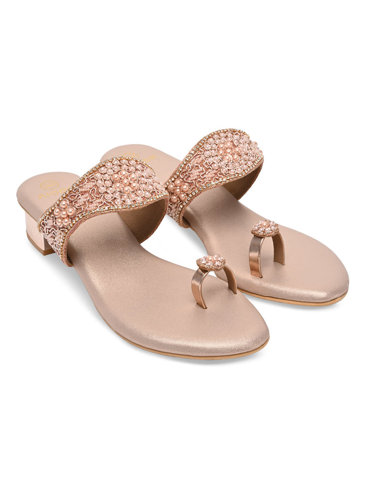 Rocia By Regal Rose Gold Women One Toe Embroidered Sandals