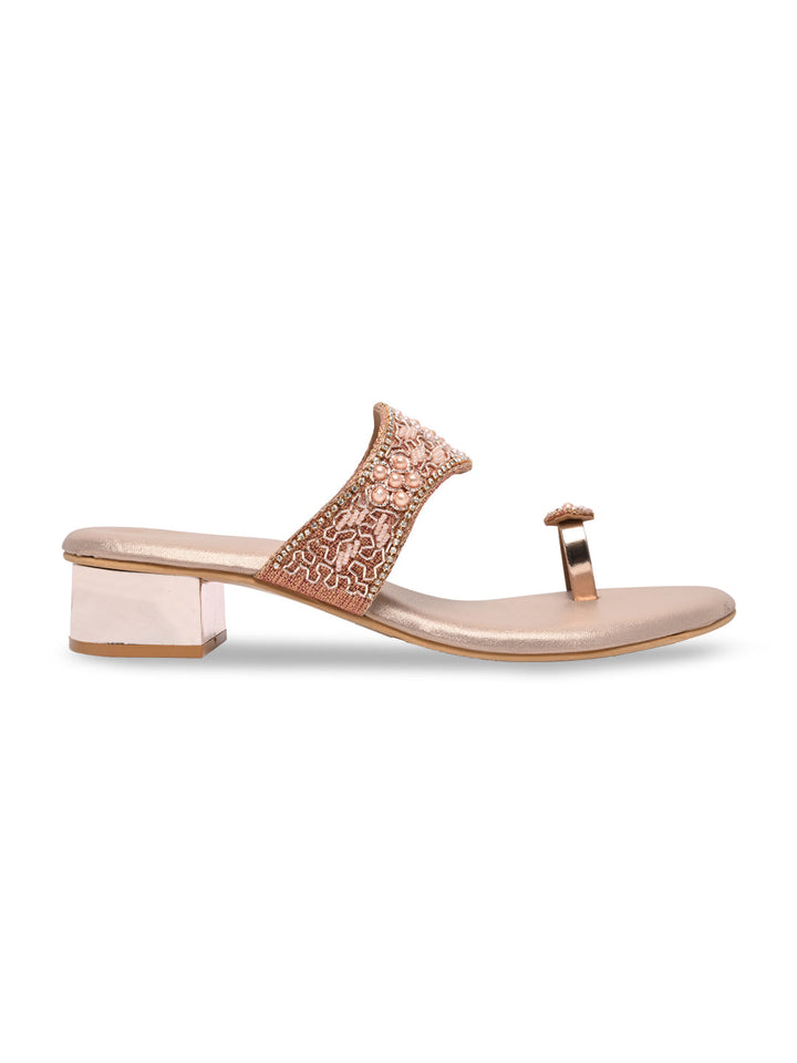 Rocia By Regal Rose Gold Women One Toe Embroidered Sandals