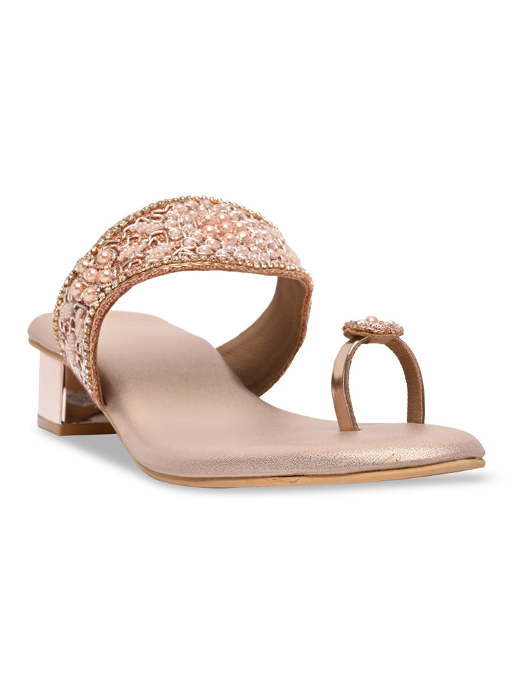 Rocia By Regal Rose Gold Women One Toe Embroidered Sandals