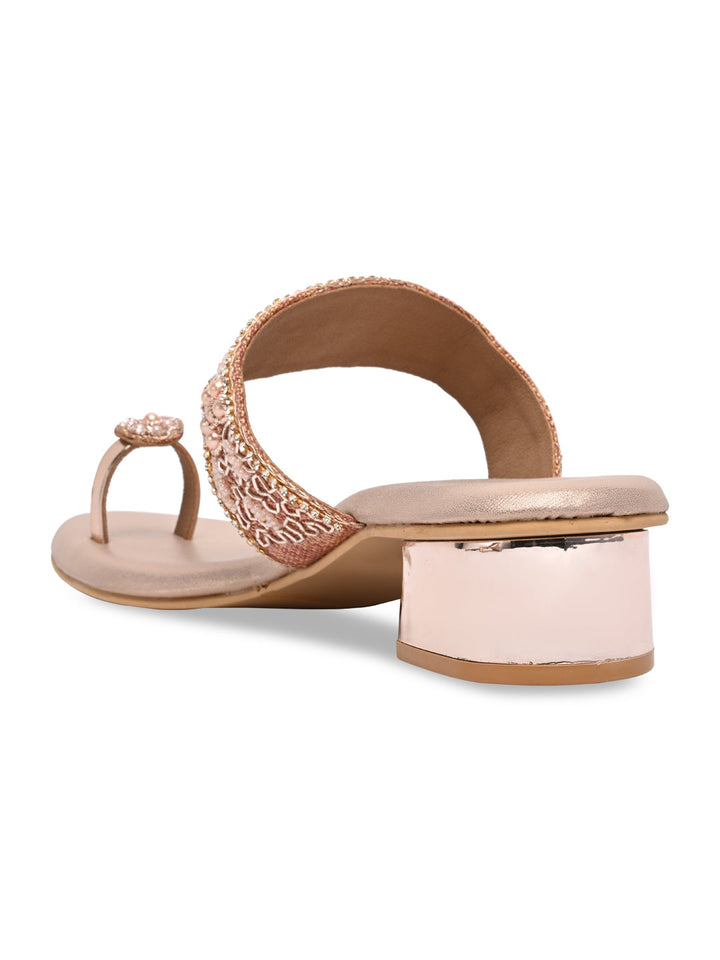 Rocia By Regal Rose Gold Women One Toe Embroidered Sandals