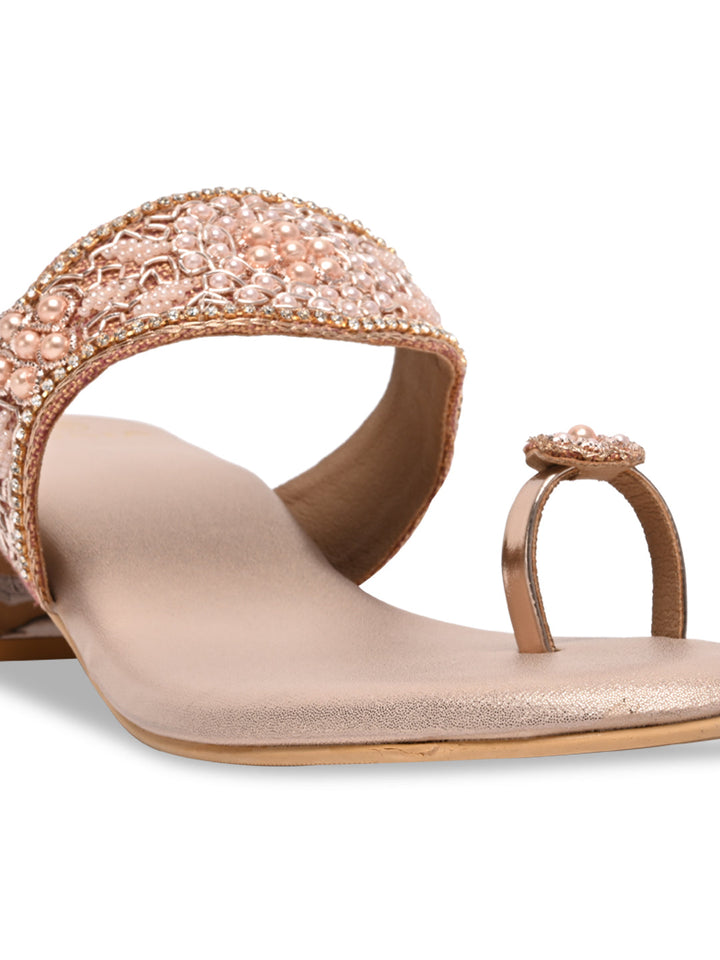 Rocia By Regal Rose Gold Women One Toe Embroidered Sandals