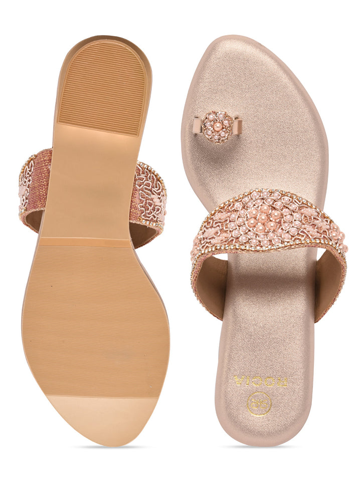 Rocia By Regal Rose Gold Women One Toe Embroidered Sandals