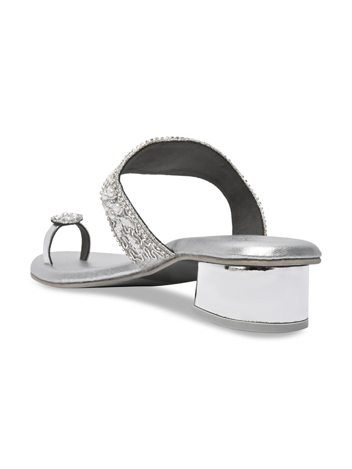 Rocia By Regal Silver Women One Toe Embroidered Sandals