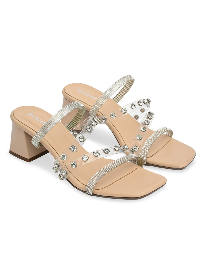 Rocia By Regal Transparent Women Diamond Studded Block Heel Sandals