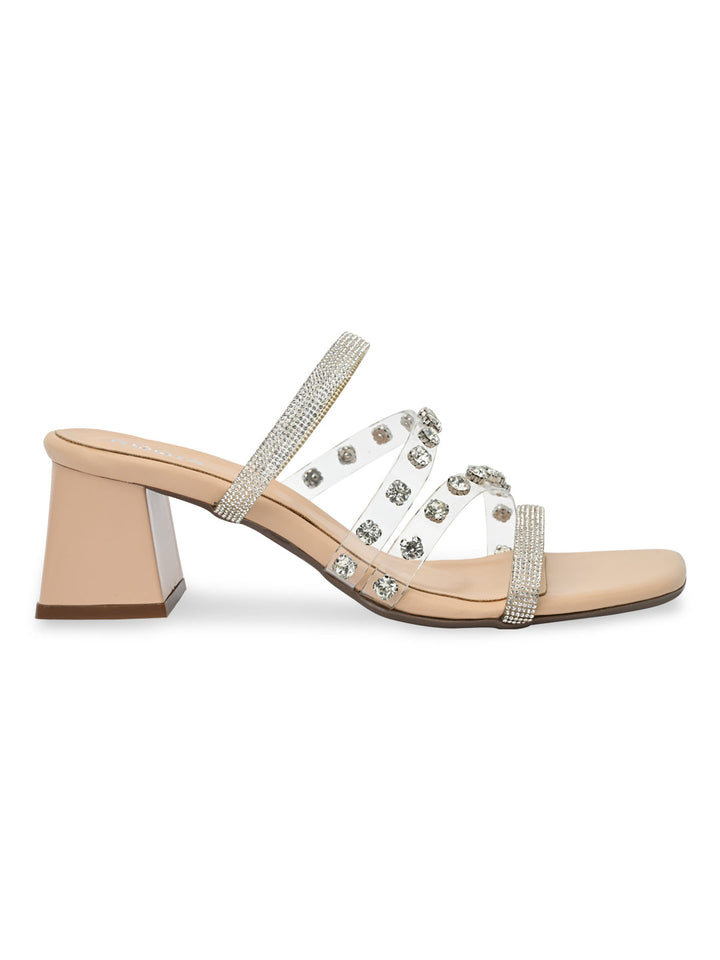 Rocia By Regal Transparent Women Diamond Studded Block Heel Sandals