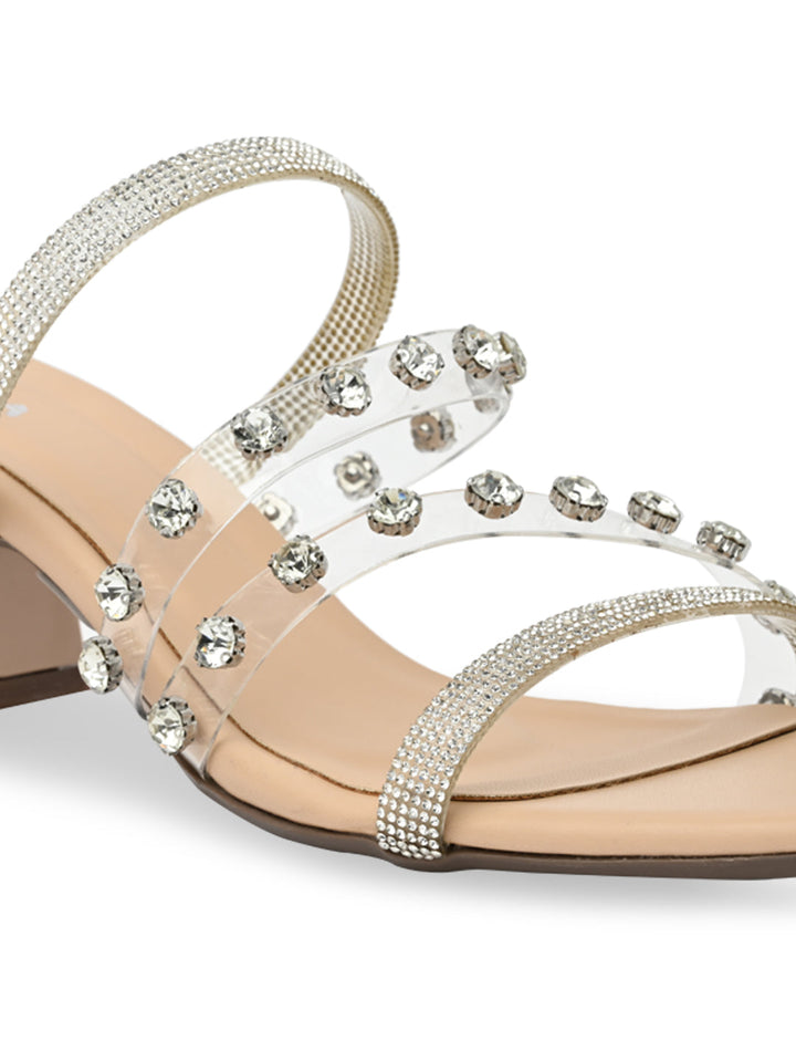 Rocia By Regal Transparent Women Diamond Studded Block Heel Sandals