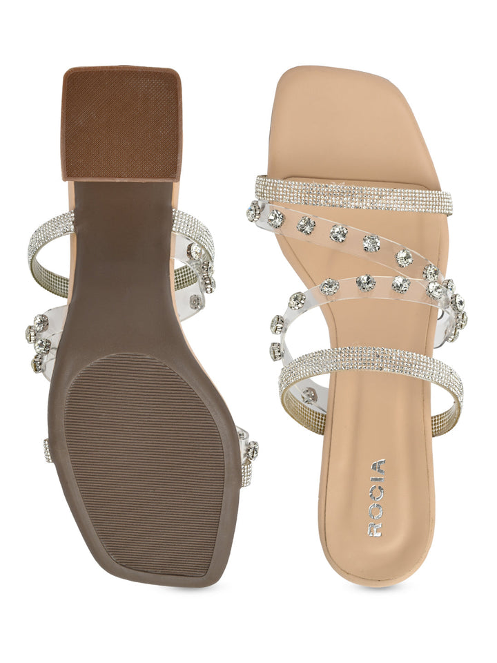 Rocia By Regal Transparent Women Diamond Studded Block Heel Sandals