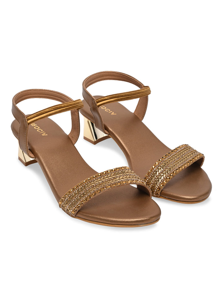 Rocia By Regal Antique Gold Women Hand Embroidered Strap Fancy Sandals